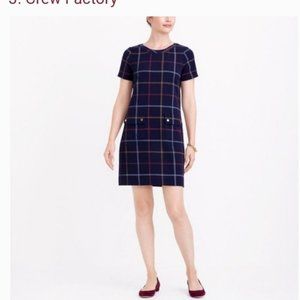 J. Crew Navy Blue with Red Plaid Sheath Dress Size 4